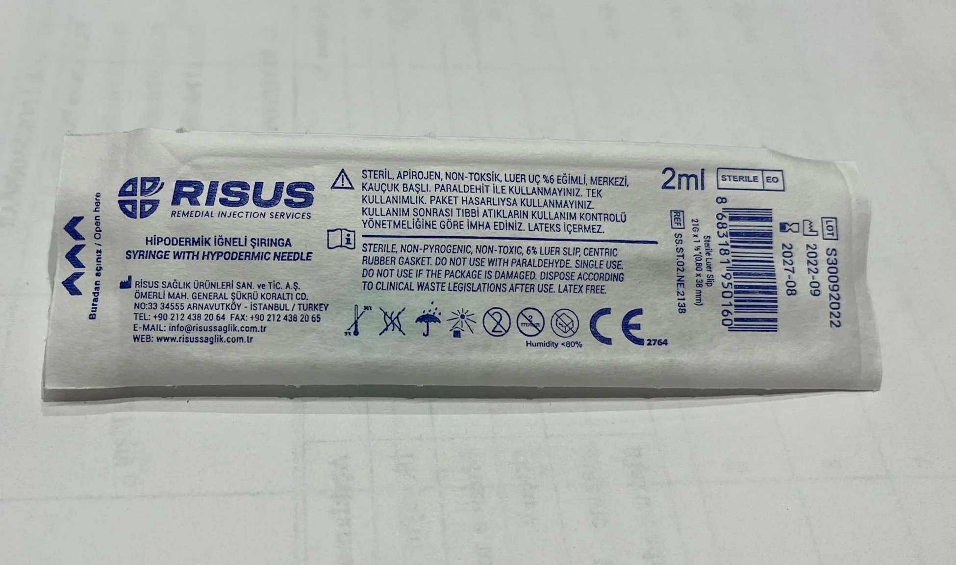 Enjektör - 2 cc 21G x 38mm Yeşil - Tek Kullanımlık Steril Enjektör