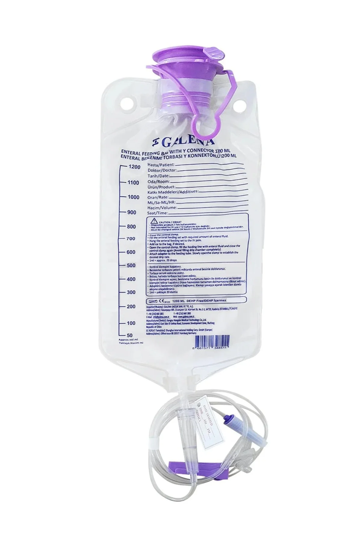 Enteral Beslenme Torbası Gravity Y Konektörlü 1200 Ml 10 Adet