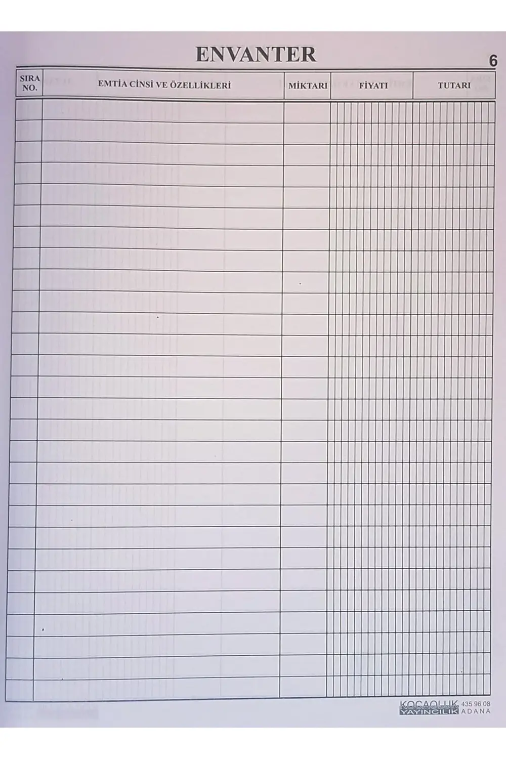 Envanter Defteri Karton Kapak