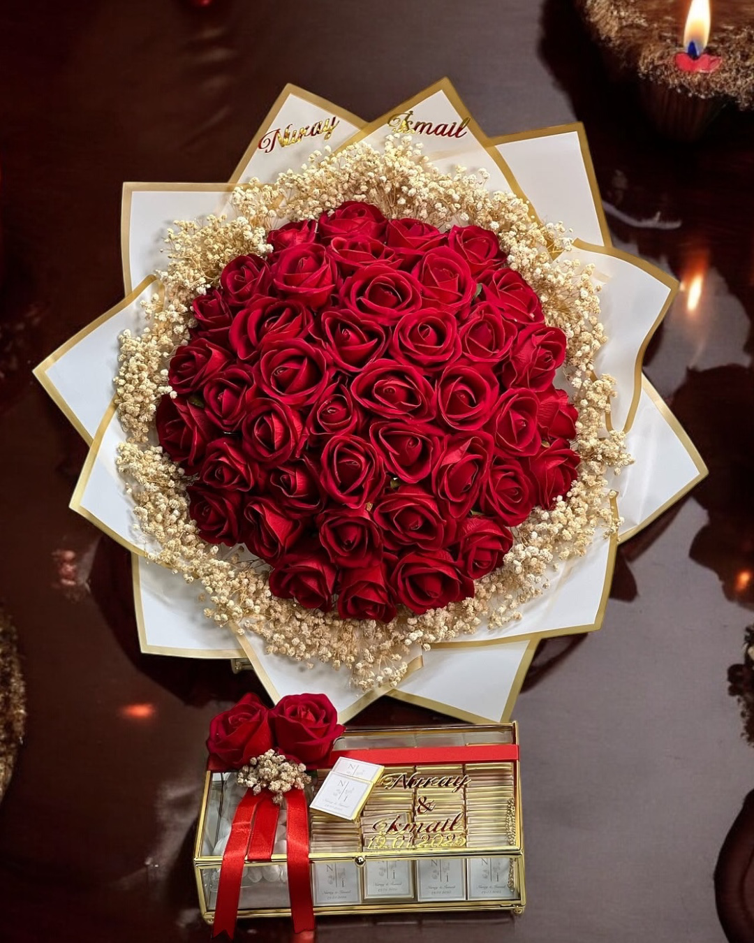 Cyzhome Enzo Gold Söz Nişan Kız İsteme Çikolatası Ve İsteme Çiçeği Seti