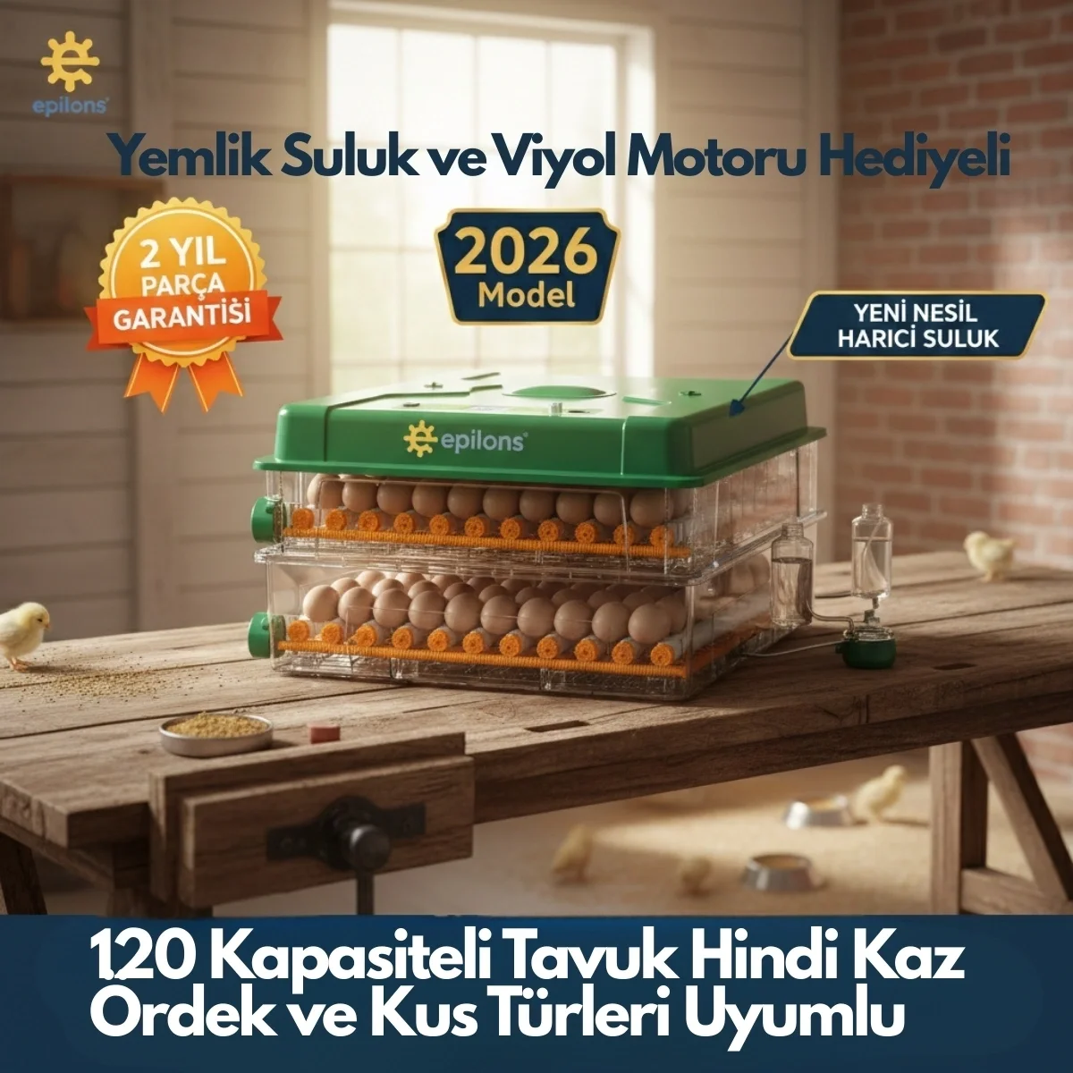 EP120 Yumurta Kapasiteli Tam Otomatik Kuluçka Makinesi - Yeni Nesil Harici Suluklu, Dijital Nem ve Sıcaklık Göstergeli Fiyatı, Yorumları ve Özellikleri