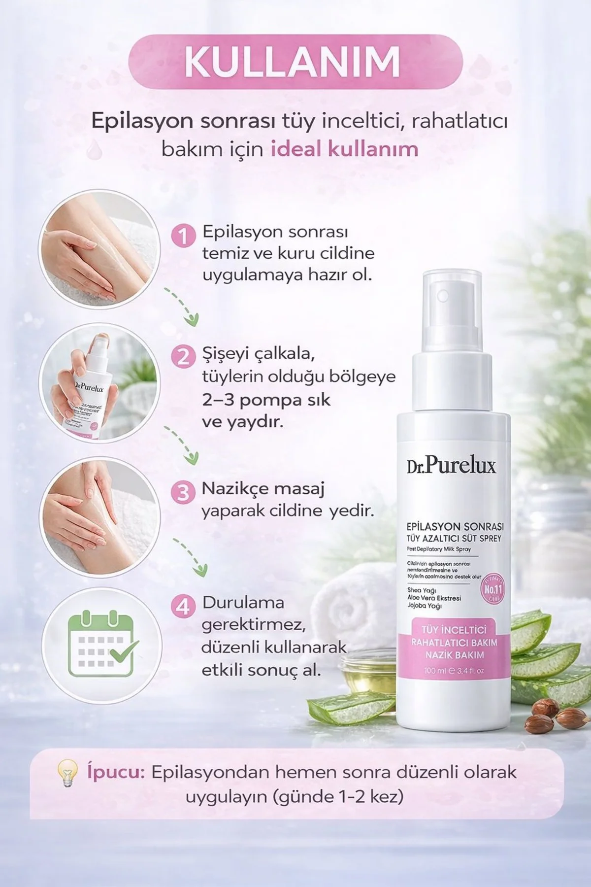 Epilasyon Sonrası Tüy Azaltıcı & Tüy Süt Sprey – Rahatlatıcı Hass