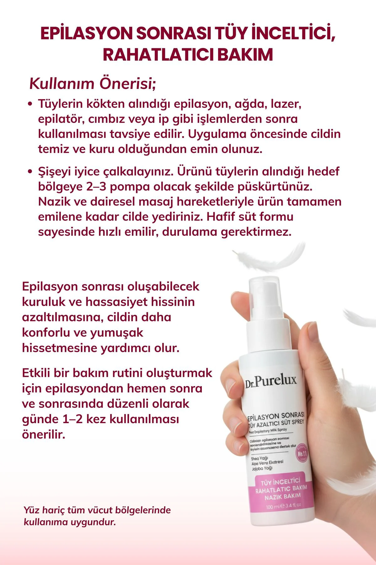 Epilasyon Sonrası Tüy Azaltıcı & Tüy Süt Sprey – Rahatlatıcı Hass