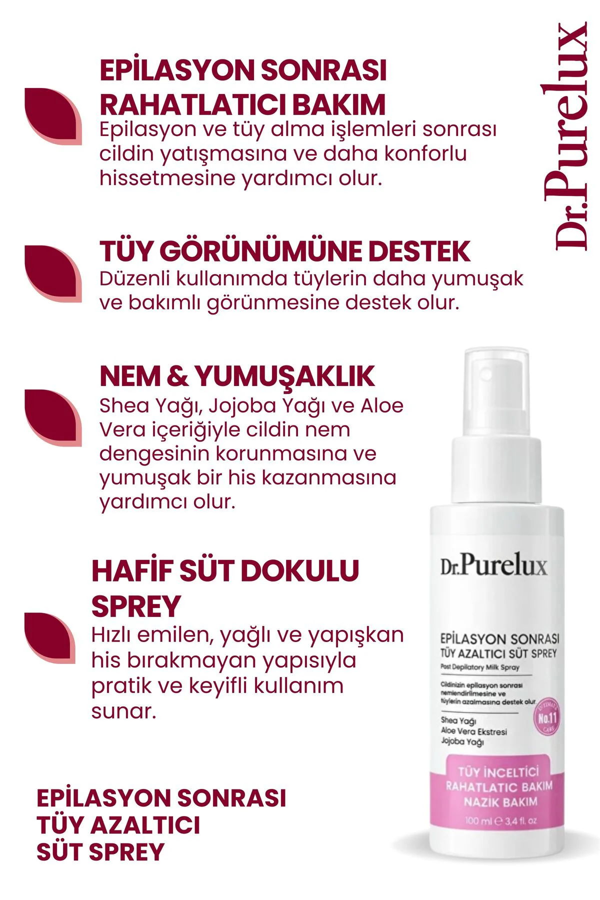 Epilasyon Sonrası Tüy Azaltıcı & Tüy Süt Sprey – Rahatlatıcı Hass