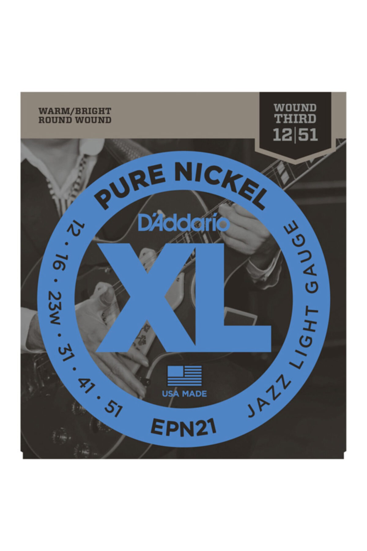 Daddario Epn21 Pure Nickel, Jazz Light Takim Tel Elektro Gitar Teli 012