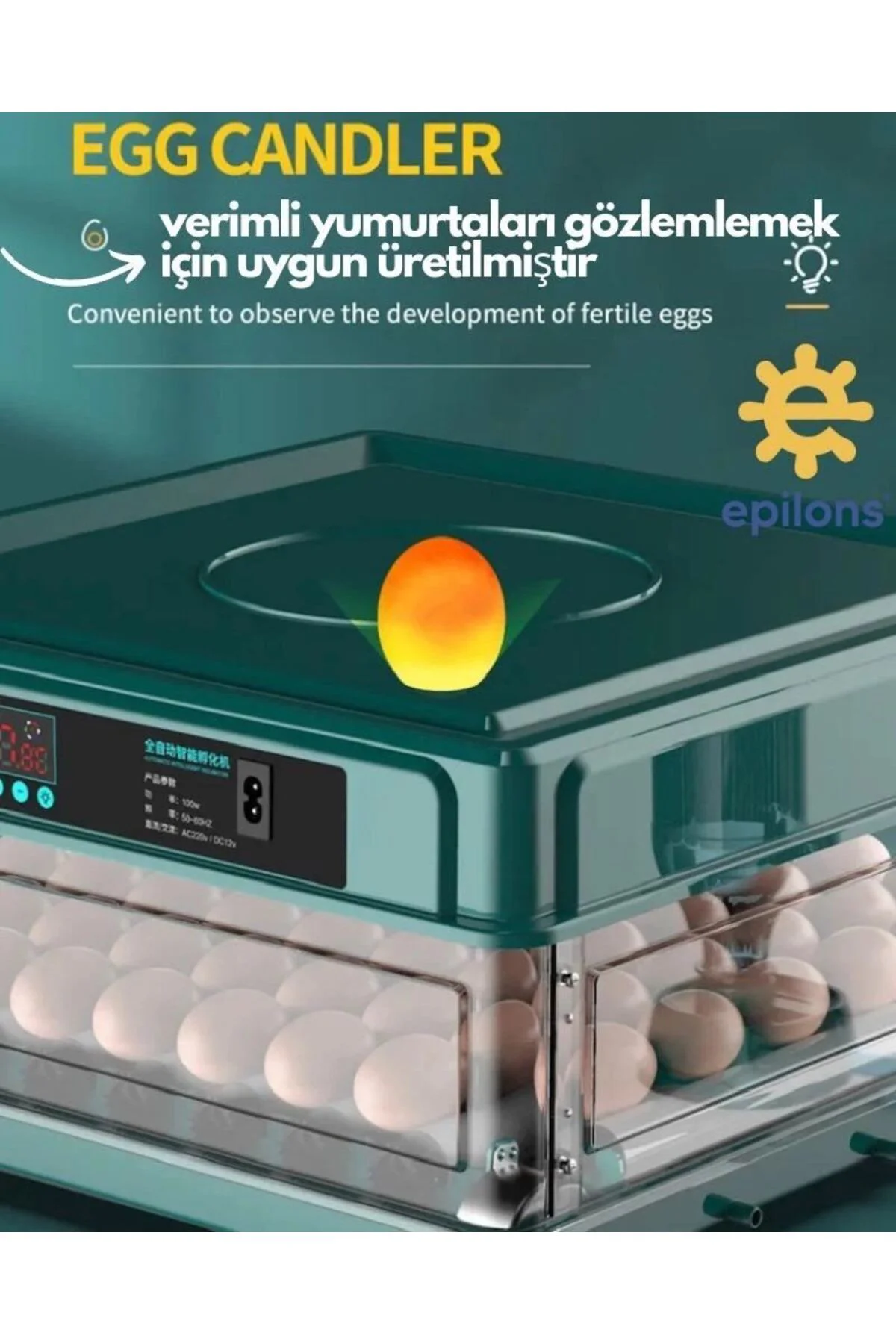 Epo-130my Kuluçka Makinesi | 130 Yumurtalık, Yedek Motorlu İncuba