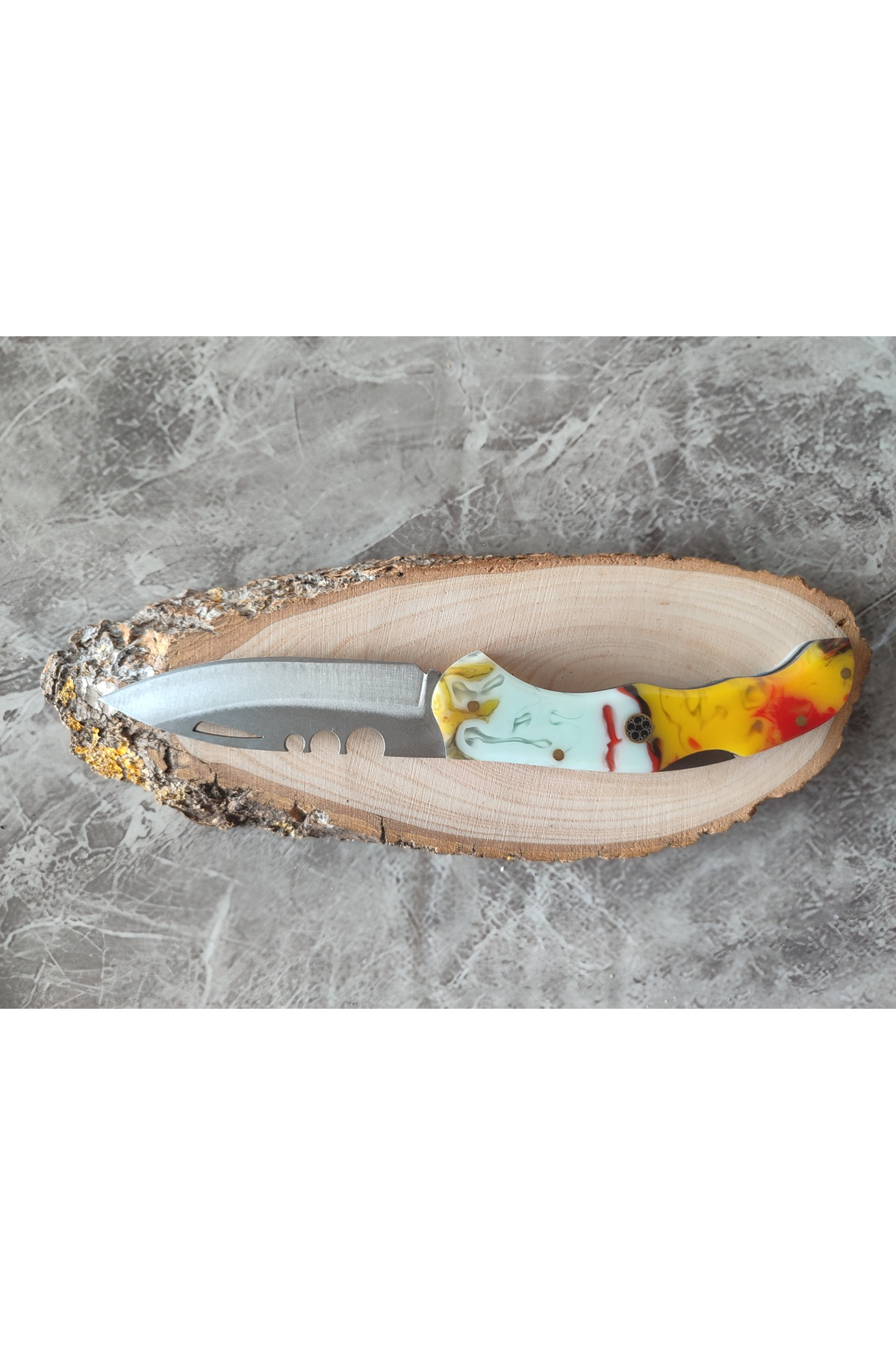Epoksi sarı beyaz kırmızı bushcraft çakı 9 cm & 21 cm toplam boy 