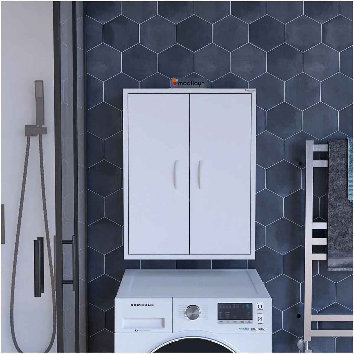 Era 54 x 88,4 x 32,5 cm 3 Bölmeli Çamaşır Makine Üstü Dolap Tezga