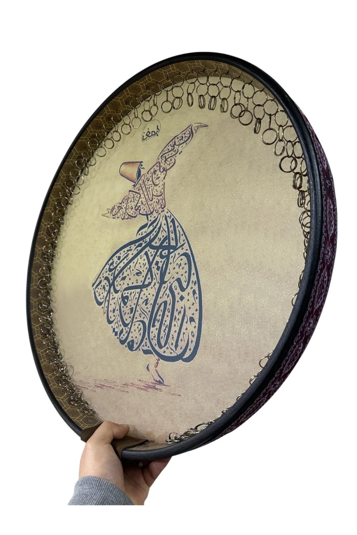 Erbane Bendir - İran Arbani Üst Kalite Sarı Mevlana Desenli 55cm Kılıflı