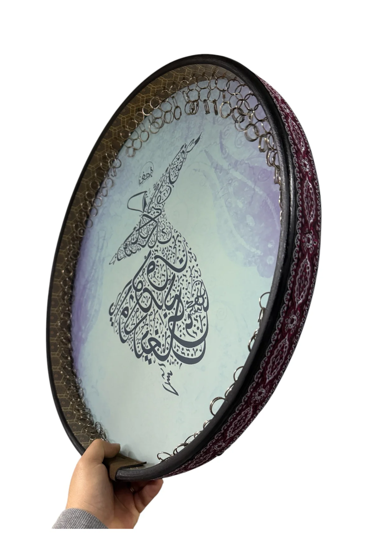 Erbane Bendir - İran Arbani Üst Kalite Mavi Mevlana Desenli 55cm 