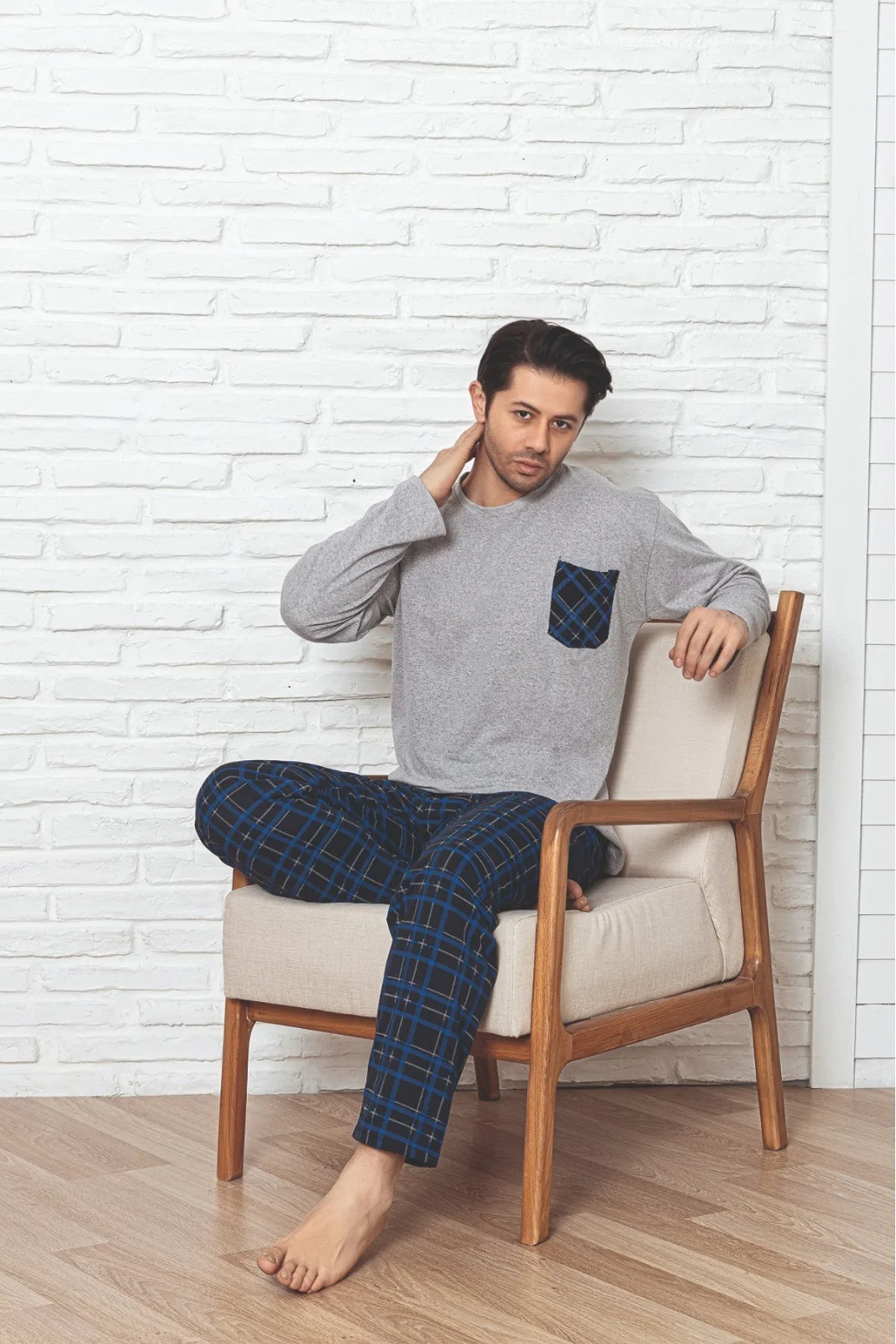 ERCAN AÇIK GRİ ÜST CEPLİ ALT MAVİ KARELİ PJM TKM