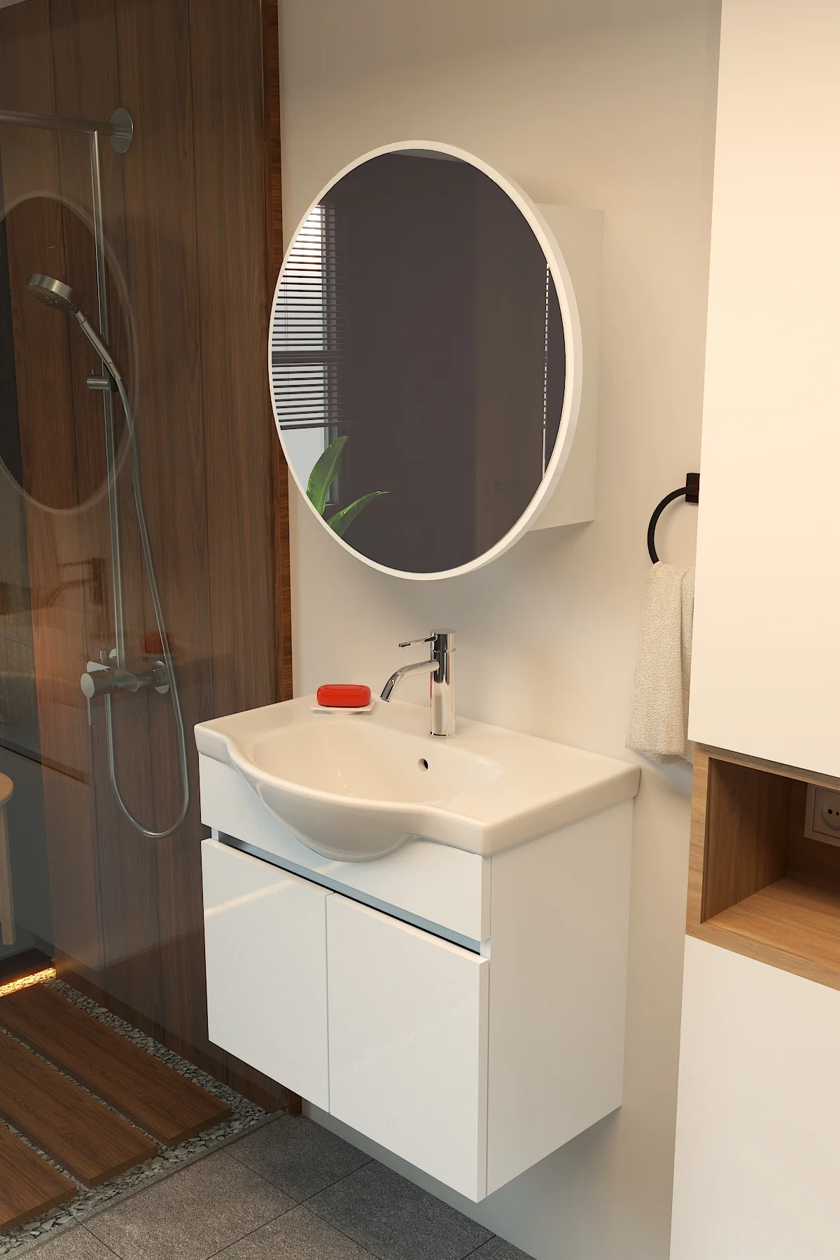 Erciyes 65cm Seramik Lavabolu MDF Oval Aynalı Banyo Dolabı