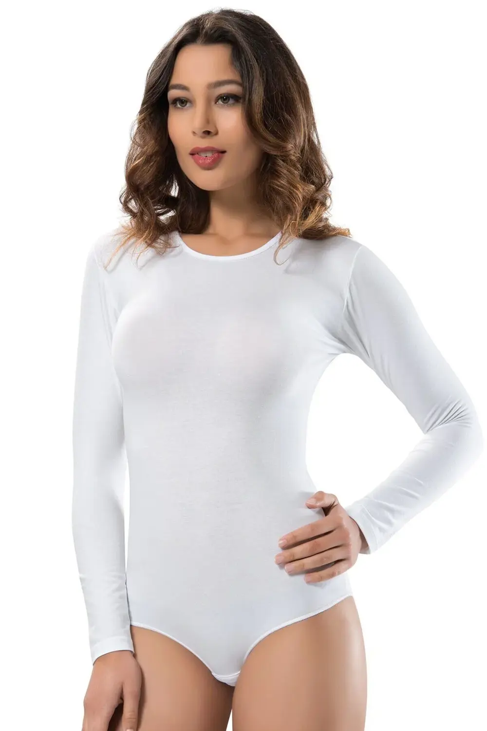 Erdem Beyaz Kadın Uzun Kol Kancalı Body 2410