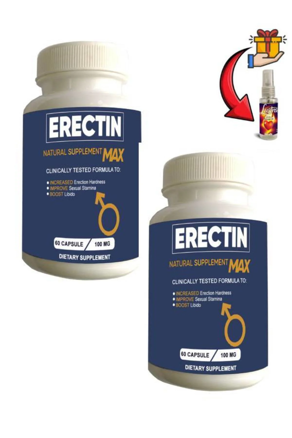 Erectin Max Erkeklere Özel Geliştirme 60'lı Destekleyici x 2 Adet + Lustra Masaj Yağı 30 ml – Enerji ve Performans Desteği Fiyatı, Yorumları ve Özellikleri