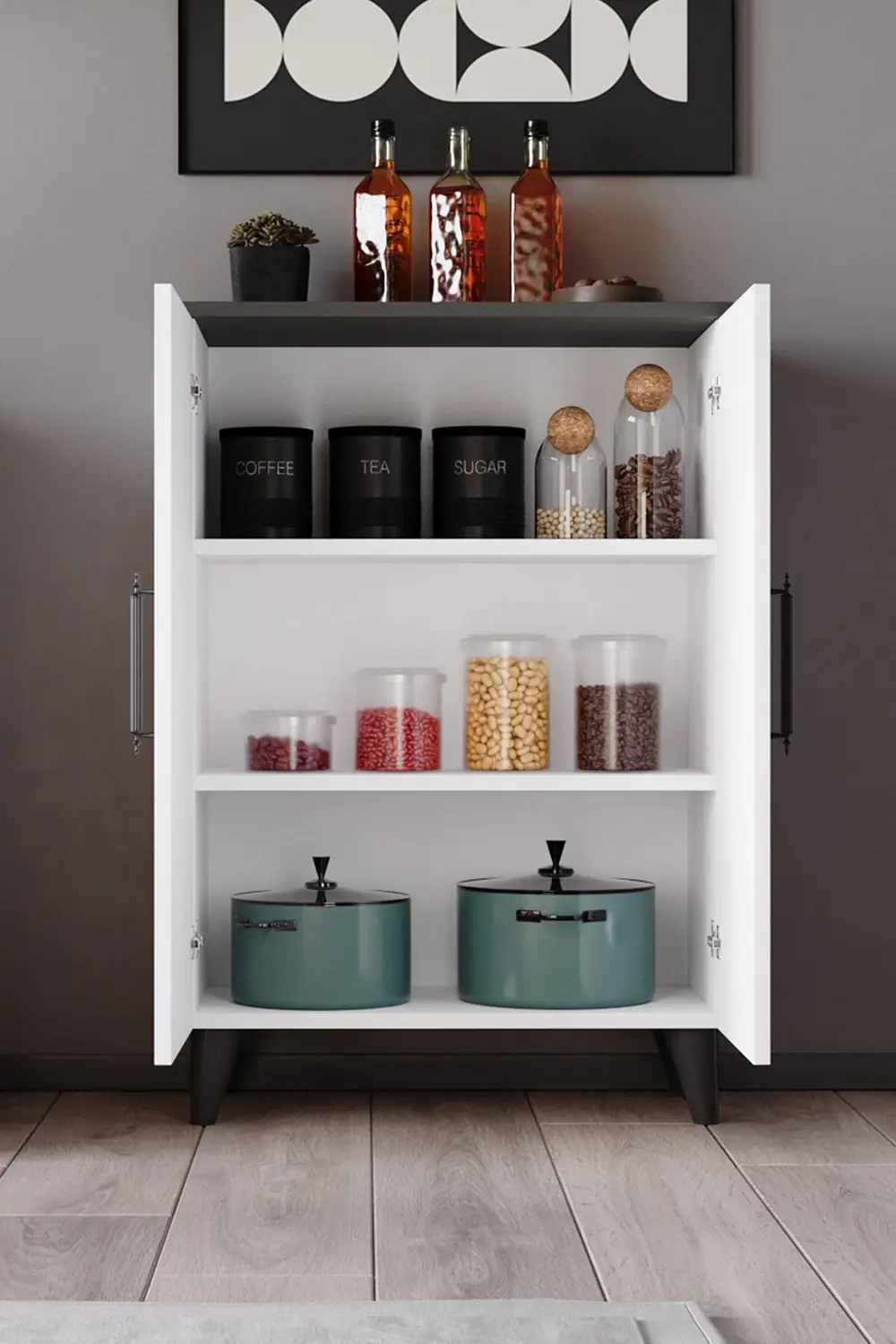 Eren – 3 Raflı 2 Kapaklı Çok Amaçlı Dolap Mutfak Dolabı Banyo Dol