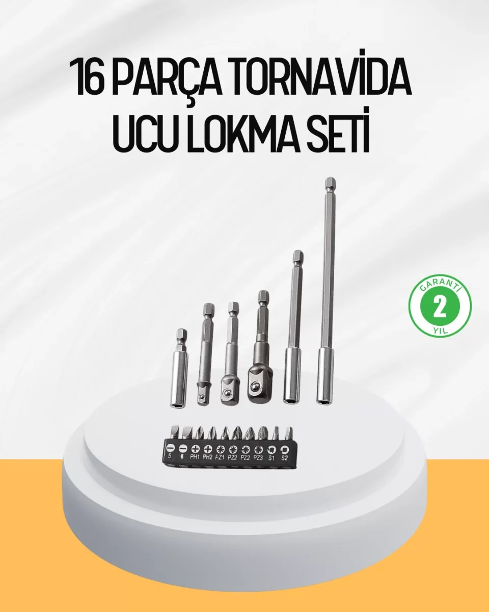 Ergonomik 16 Parça Bits Tornavida Uç ve Adaptör Seti - Lisinya