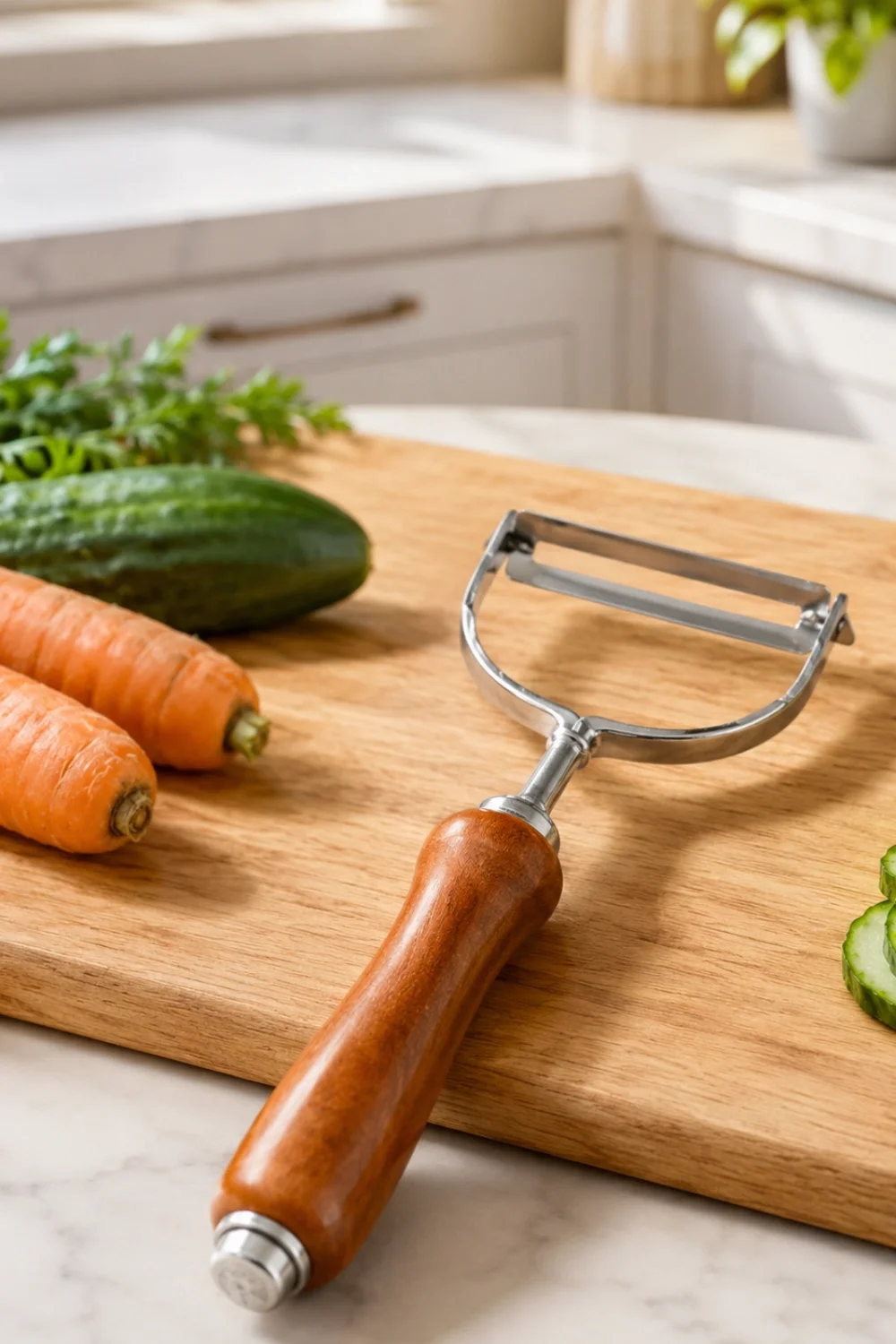 Ergonomik Ahşap Saplı Metal Meyve Sebze Soyacağı Tek Başlıklı Pratik Soyacak
