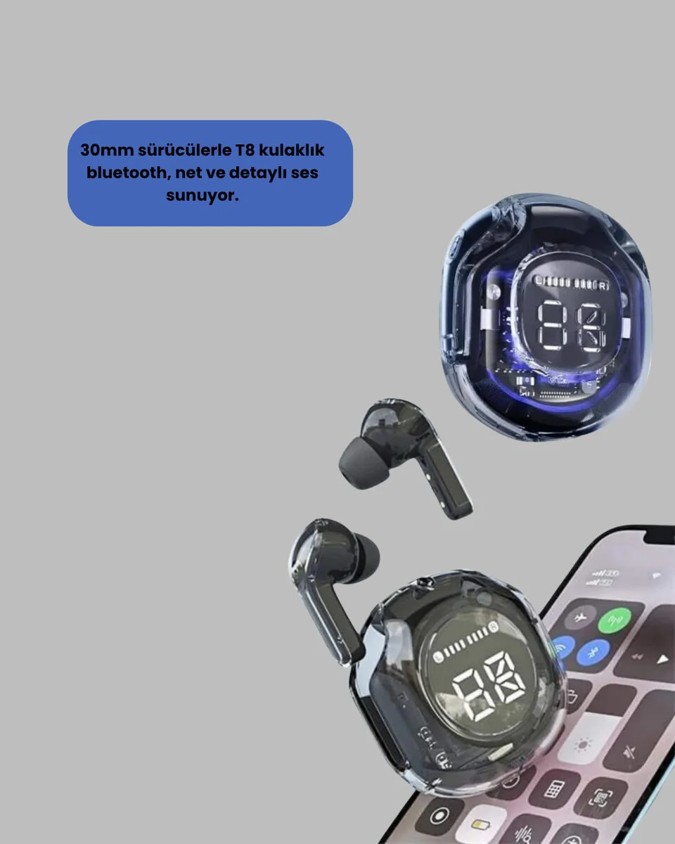 Ergonomik Bluetooth 5.3 Kulaklık - 30mm Sürücü, LED Ekran, Kablosuz Şarj