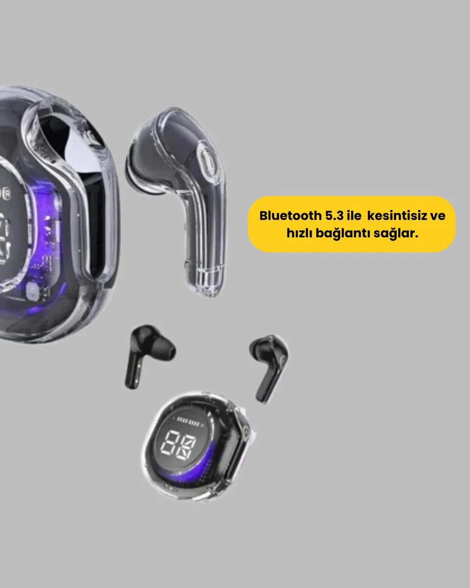 Ergonomik Bluetooth 5.3 Kulaklık - 30mm Sürücü, LED Ekran, Kablosuz Şarj