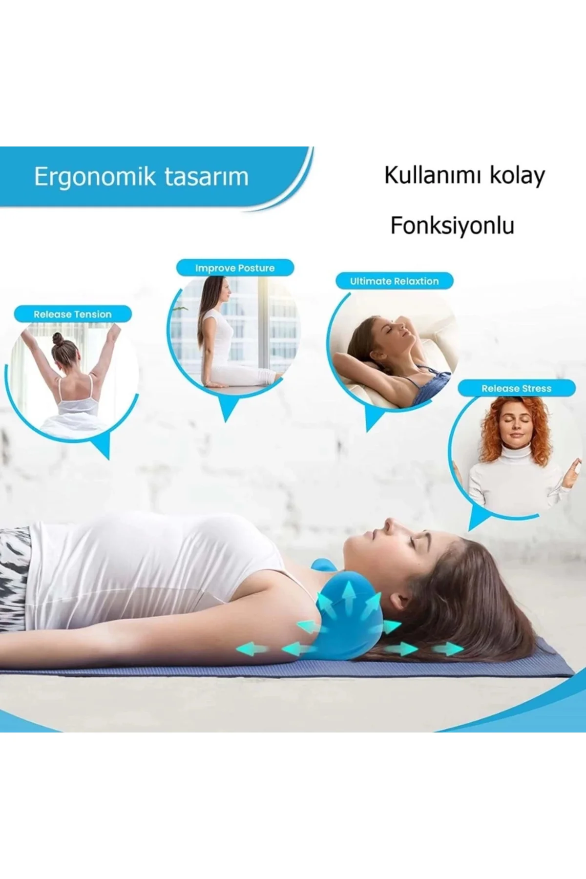 Ergonomik Boyun Masaj Yastığı – Servikal Traksiyon Destekli, Omur