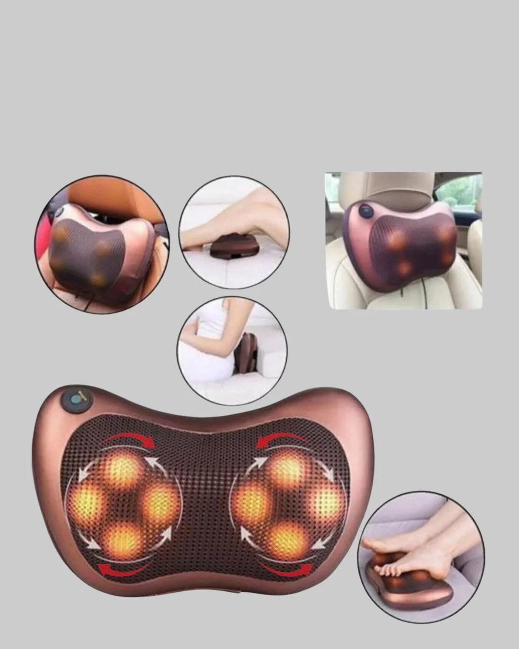 Ergonomik Derin Yoğurmalı Boyun Bel Sırt Masaj Cihazı Priz Çakmak Girişli Çok Renkli