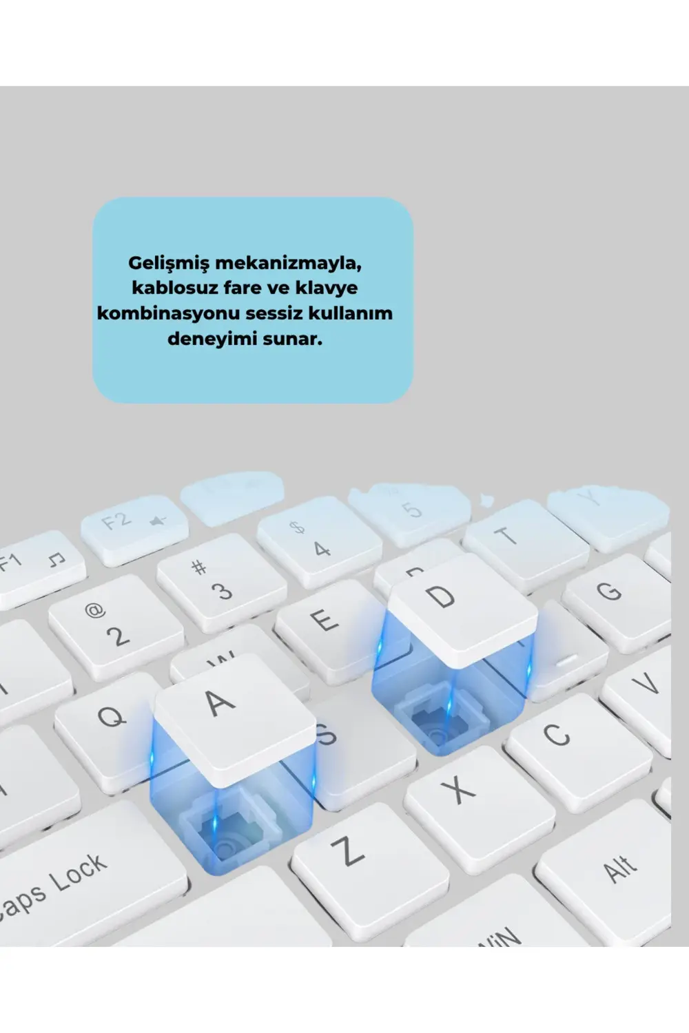 Ergonomik Kablosuz Klavye Mouse Takımı - Tam Boy, Sessiz ve Güven