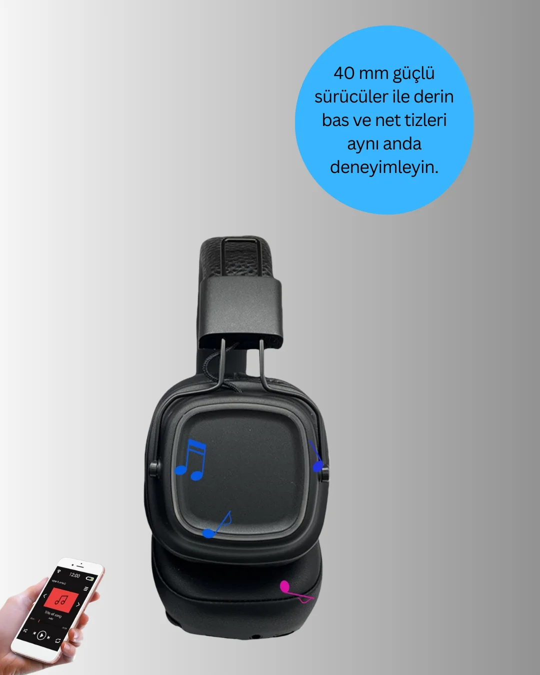 Ergonomik Konforlu Kablosuz Kulak Üstü Bluetooth Kulaklık Yeni Nesil