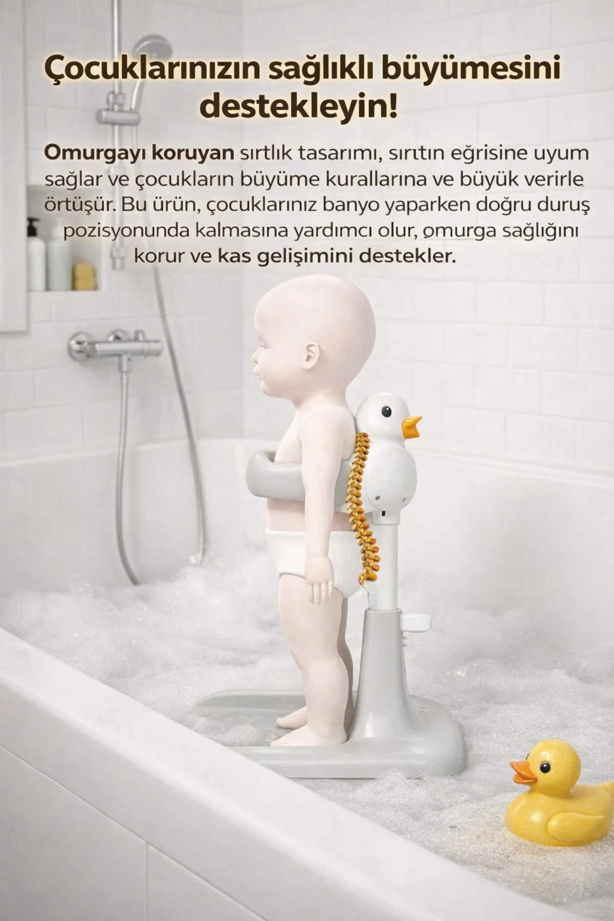 Ergonomik Ördekli Bebek Banyo Küveti Ayarlanabilir Boy Kaymaz Tab
