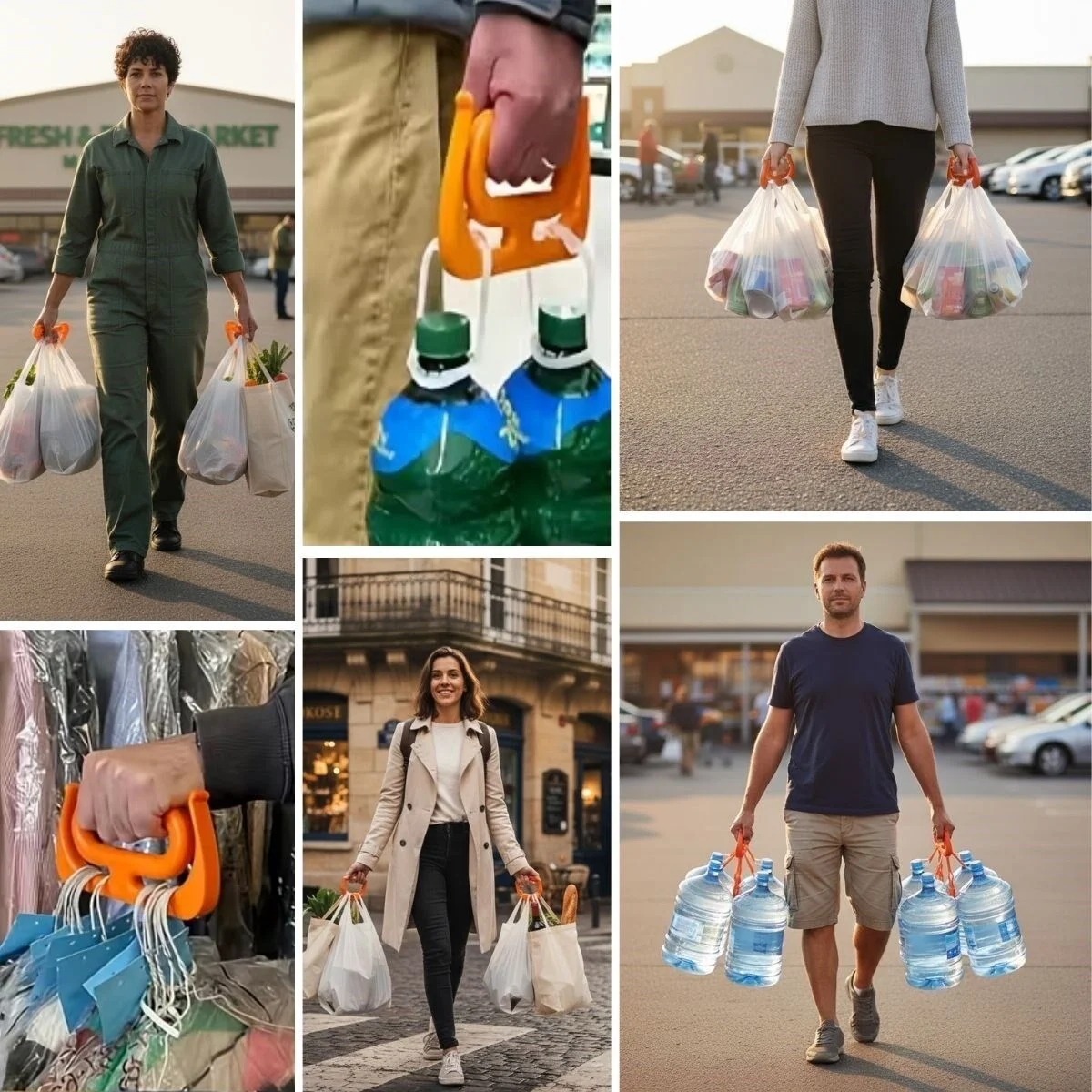 '' Ergonomik Poşet Taşıma Aparatı – Ağır Yük Taşıyıcı Tutacak, Elden Kesme Yapmayan Kolay Taşıma Kancası, Market ve Alışveriş Çantası Taşıyıcısı