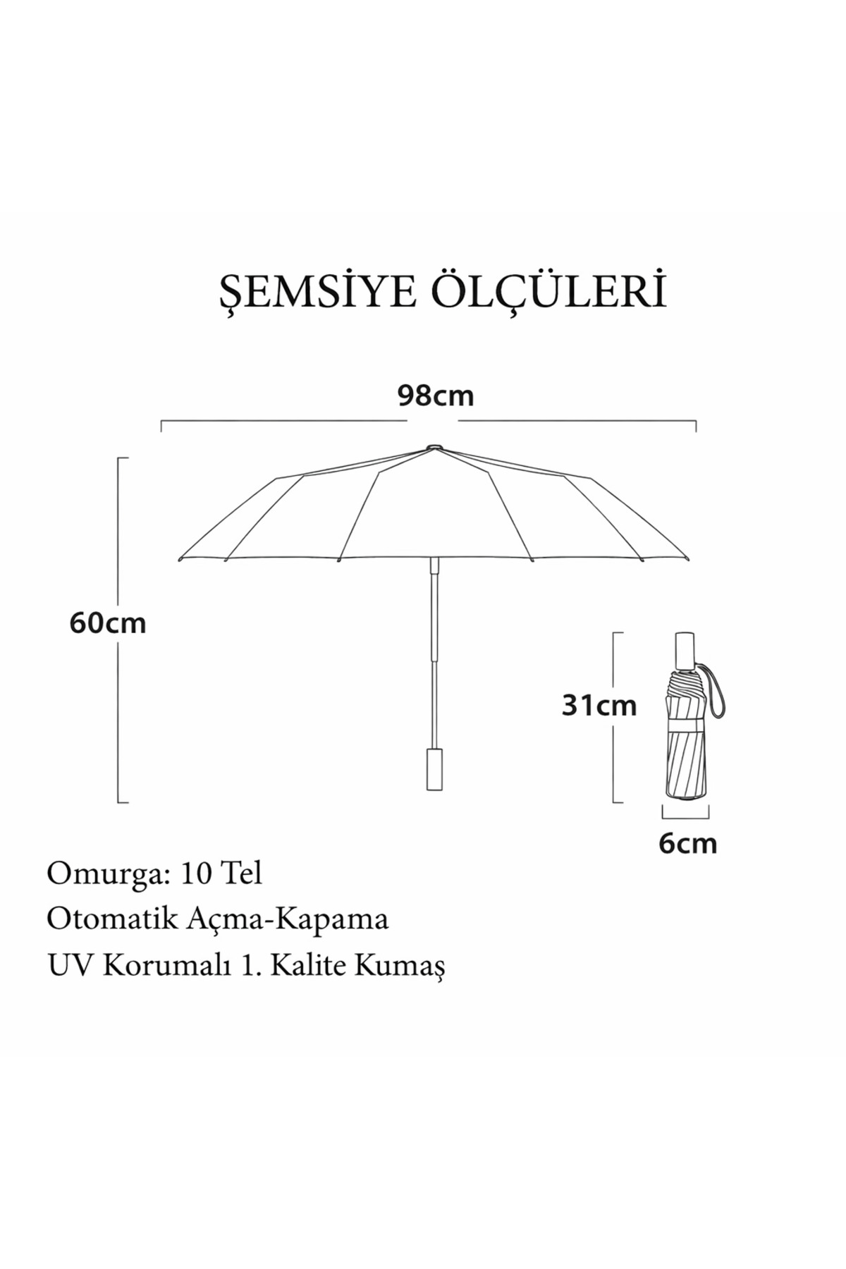 Ergonomik Saplı 10 Telli Otomatik Şemsiye