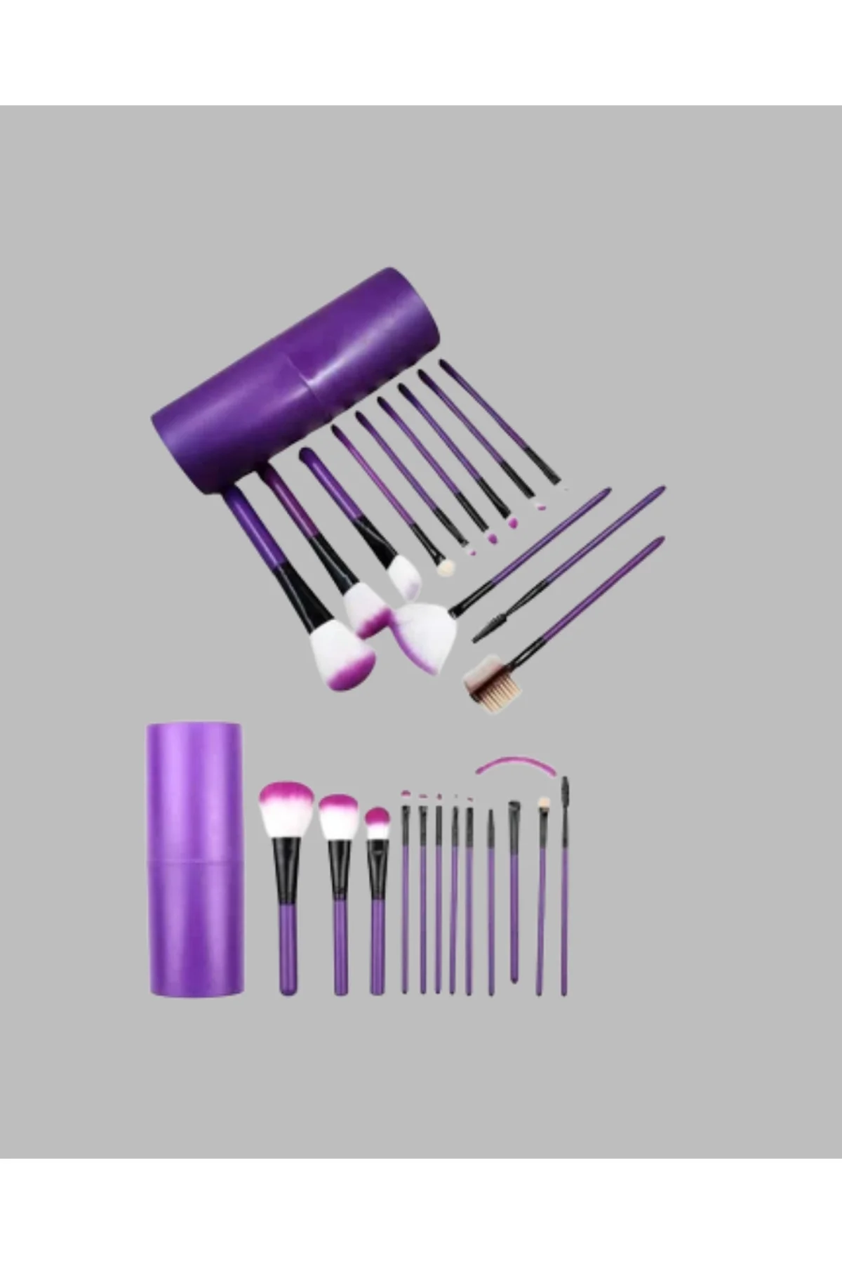 Ergonomik Saplı Fiber Kıllı 12'li Makyaj Fırça Takımı Göz ve Ten 