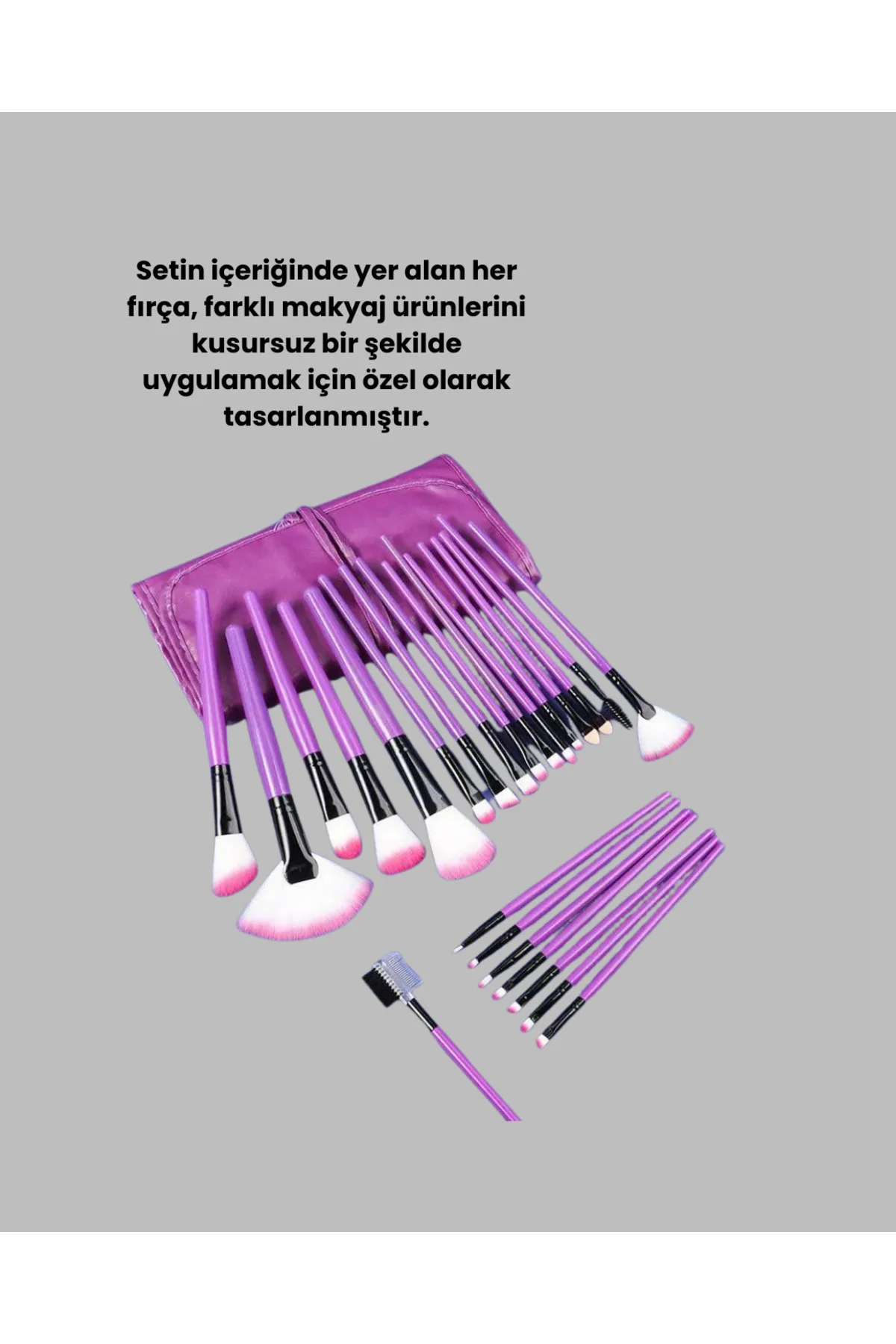 Ergonomik Saplı Fiber Kıllı 12'li Makyaj Fırça Takımı Göz ve Ten 