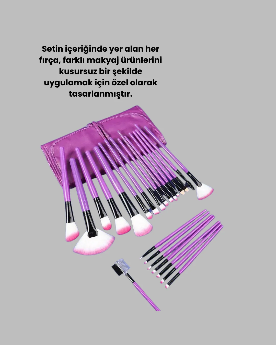 Ergonomik Saplı Fiber Kıllı 12'li Makyaj Fırça Takımı Göz ve Ten Makyajı İçin Uygun