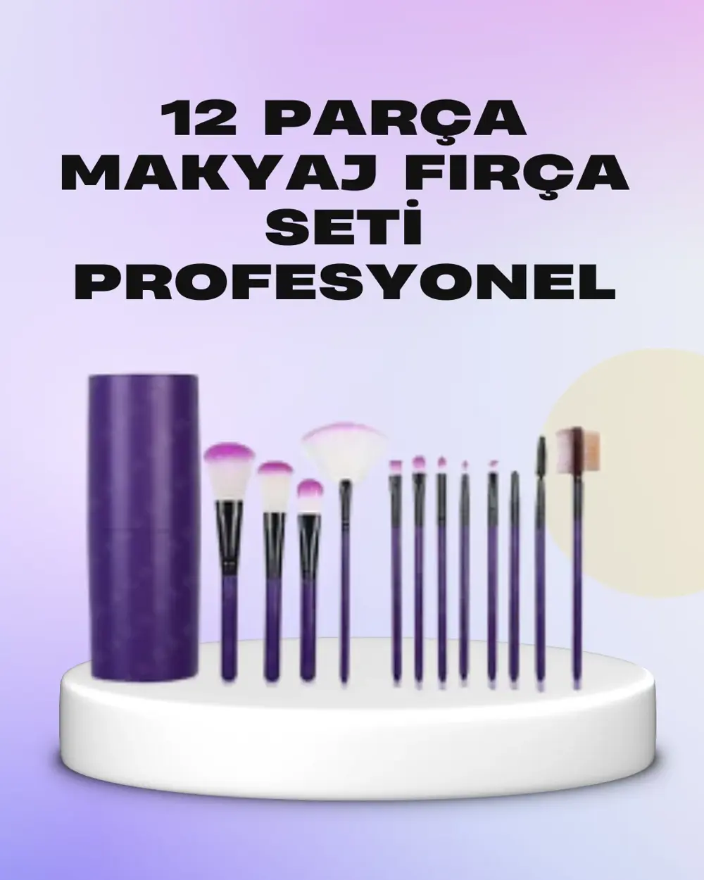Ergonomik Saplı Fiber Kıllı 12'li Makyaj Fırça Takımı Göz ve Ten