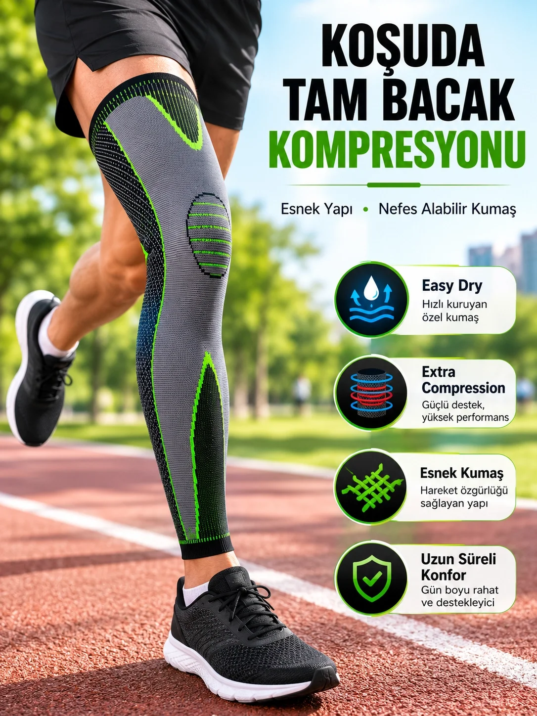 Ergonomik Uzun Spor Dizliği Esnek Kumaşlı Tam Boy Kompresyon Desteği Fiyatı, Yorumları ve Özellikleri