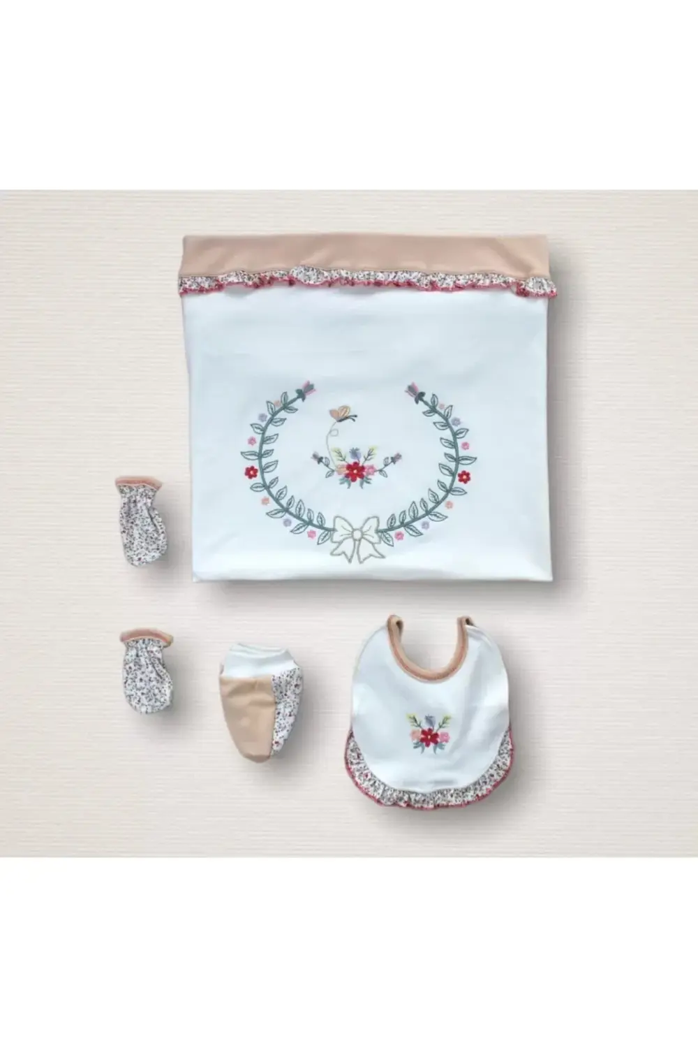 Erguvan Taç Nakışlı %100 Cotton Kız Bebek 10lu Zıbın Takımı Hasta