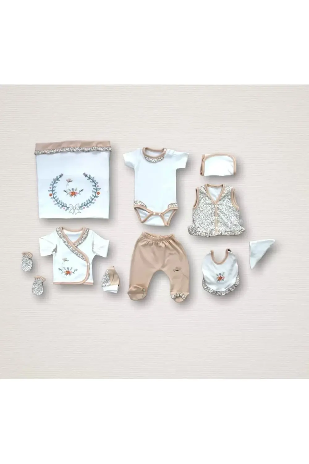 Erguvan Taç Nakışlı Kız Bebek 10lu Zıbın Takımı Hastane Çıkışı Tu