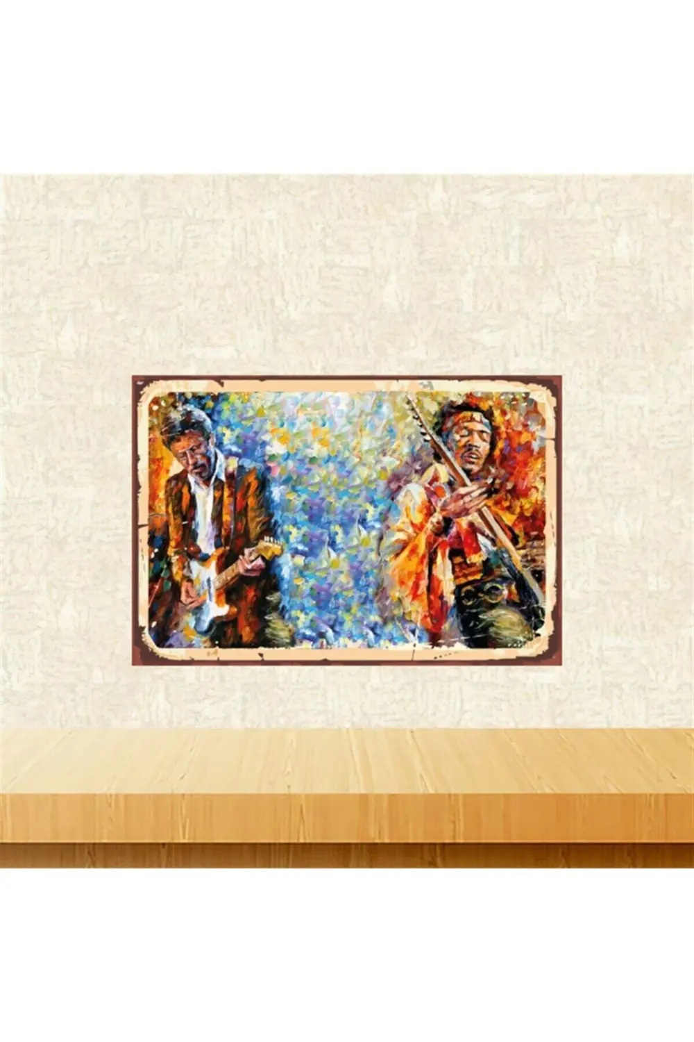 Eric Clapton & Jimi Hendrix Tasarımlı 20-30 cm Retro Ahşap Tablo 