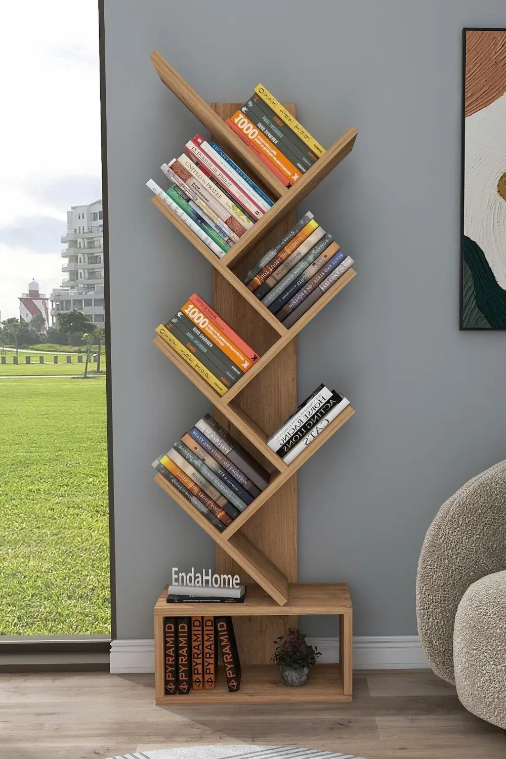 Erine 8 Raflı Zikzak Kitaplık Atlantik Çam