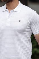 Erkek %100 Pamuklu Kumaş Slim Fit Kesim Beyaz Polo Yaka T-shirt -