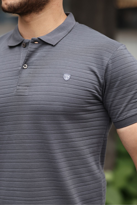 Erkek %100 Pamuklu Kumaş Slim Fit Kesim Füme Polo Yaka T-shirt - 