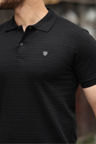 Erkek %100 Pamuklu Kumaş Slim Fit Kesim Siyah Polo Yaka T-shirt -