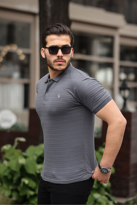 Erkek %100 Pamuklu Kumaş Slim Fit Kesim Füme Polo Yaka T-shirt - 