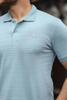 Erkek %100 Pamuklu Kumaş Slim Fit Kesim Açık Mavi Polo Yaka T-shi