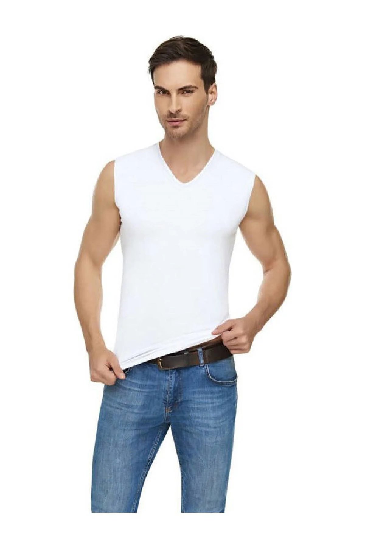Erkek 12 Adet Beyaz Renk V Yaka Sıfır Kol Atlet Erkek 12 Adet Beyaz Renk V Yaka Sıfır Kol Atlet