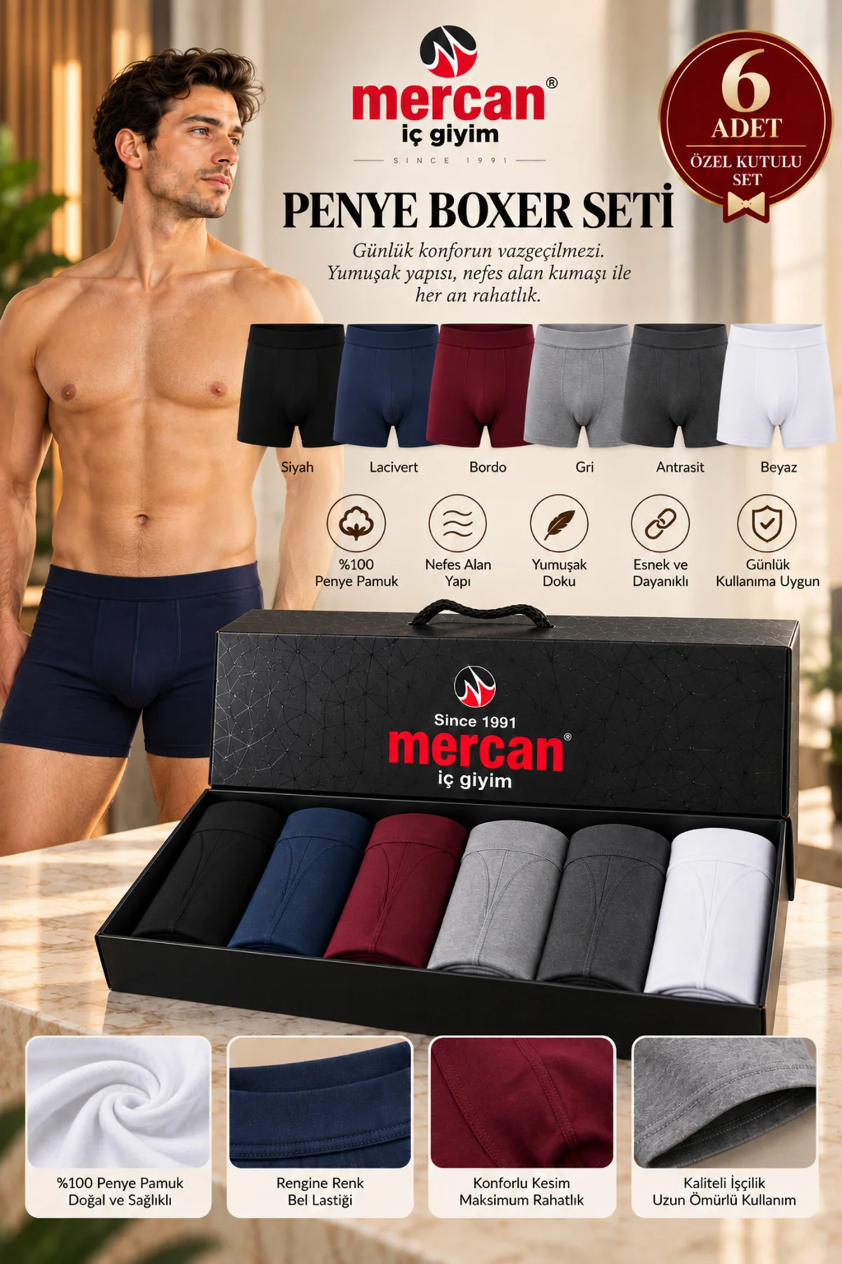 Erkek 18 Parça Damat Çeyiz Seti Özel Kutulu Modal Atlet Tişört Boxer Erkek 18 Parça Damat Çeyiz Seti Özel Kutulu Modal Atlet Tişört Boxer - Görsel 5