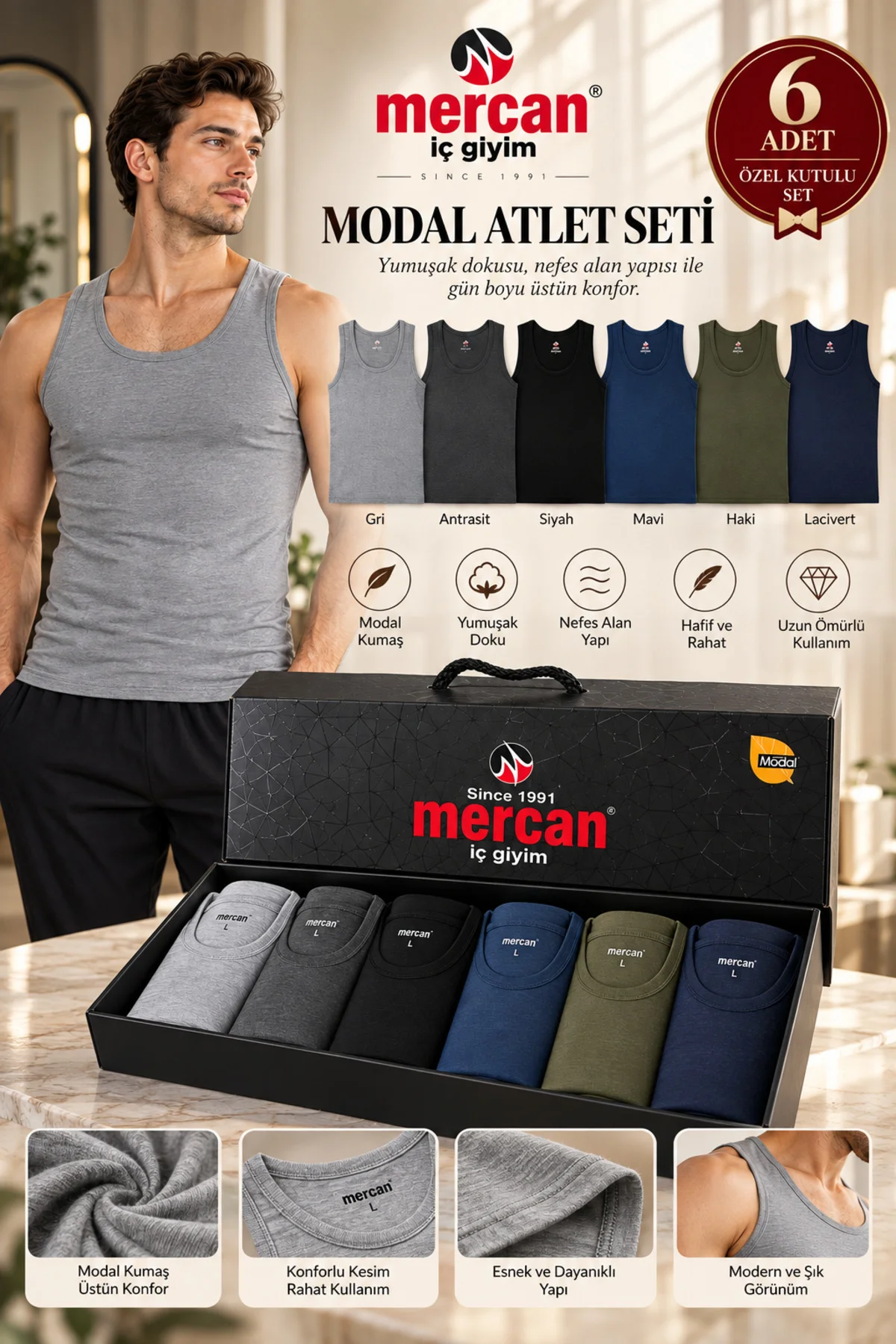 Erkek 18 Parça Damat Çeyiz Seti Özel Kutulu Modal Atlet Tişört Boxer Erkek 18 Parça Damat Çeyiz Seti Özel Kutulu Modal Atlet Tişört Boxer - Görsel 2