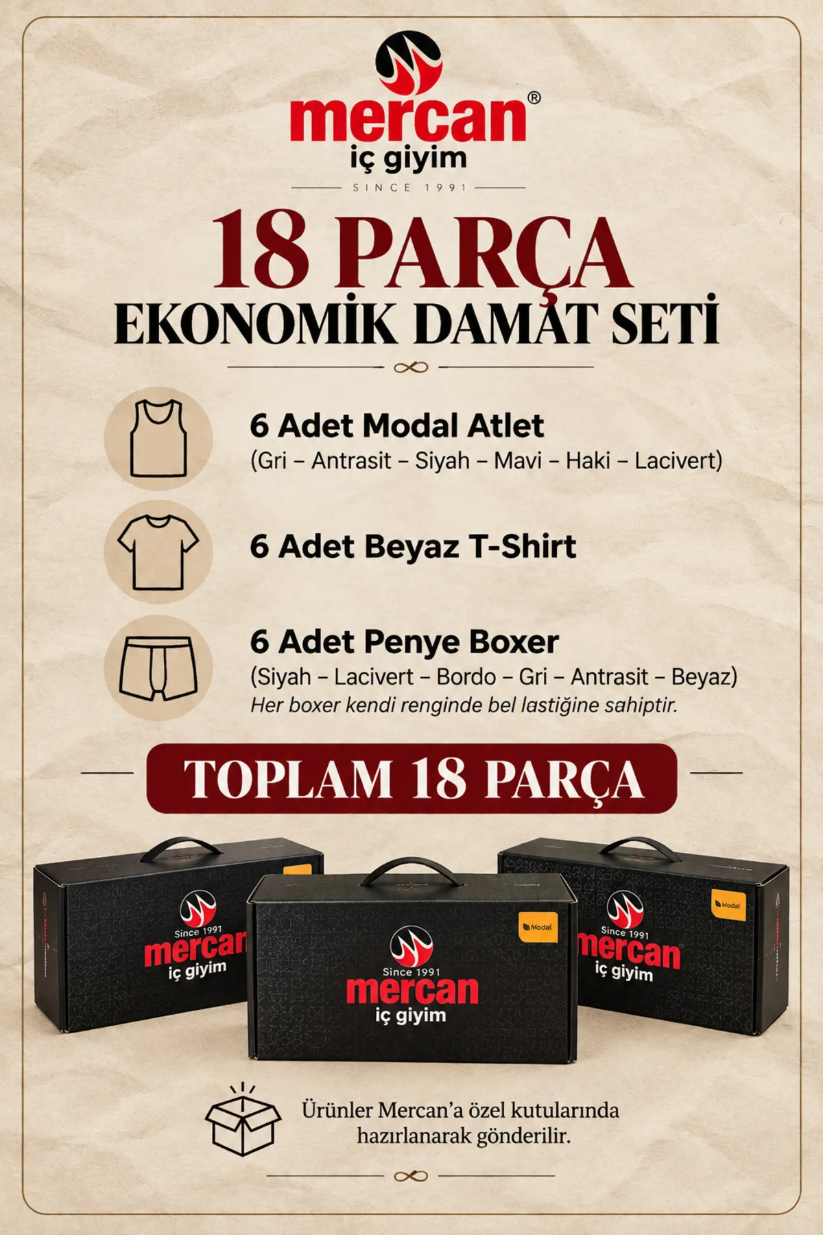 Erkek 18 Parça Damat Çeyiz Seti Özel Kutulu Modal Atlet Tişört Boxer Erkek 18 Parça Damat Çeyiz Seti Özel Kutulu Modal Atlet Tişört Boxer - Görsel 3