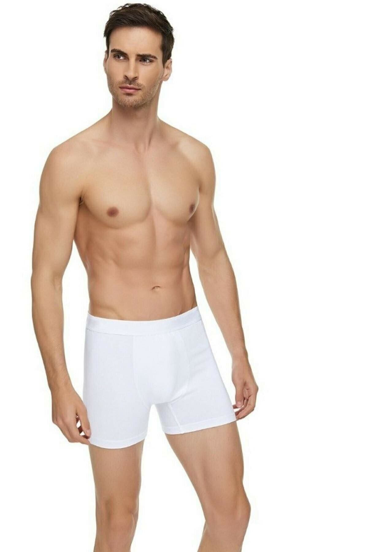 Erkek 2 Adet Beyaz Renk Likralı Modal Boxer