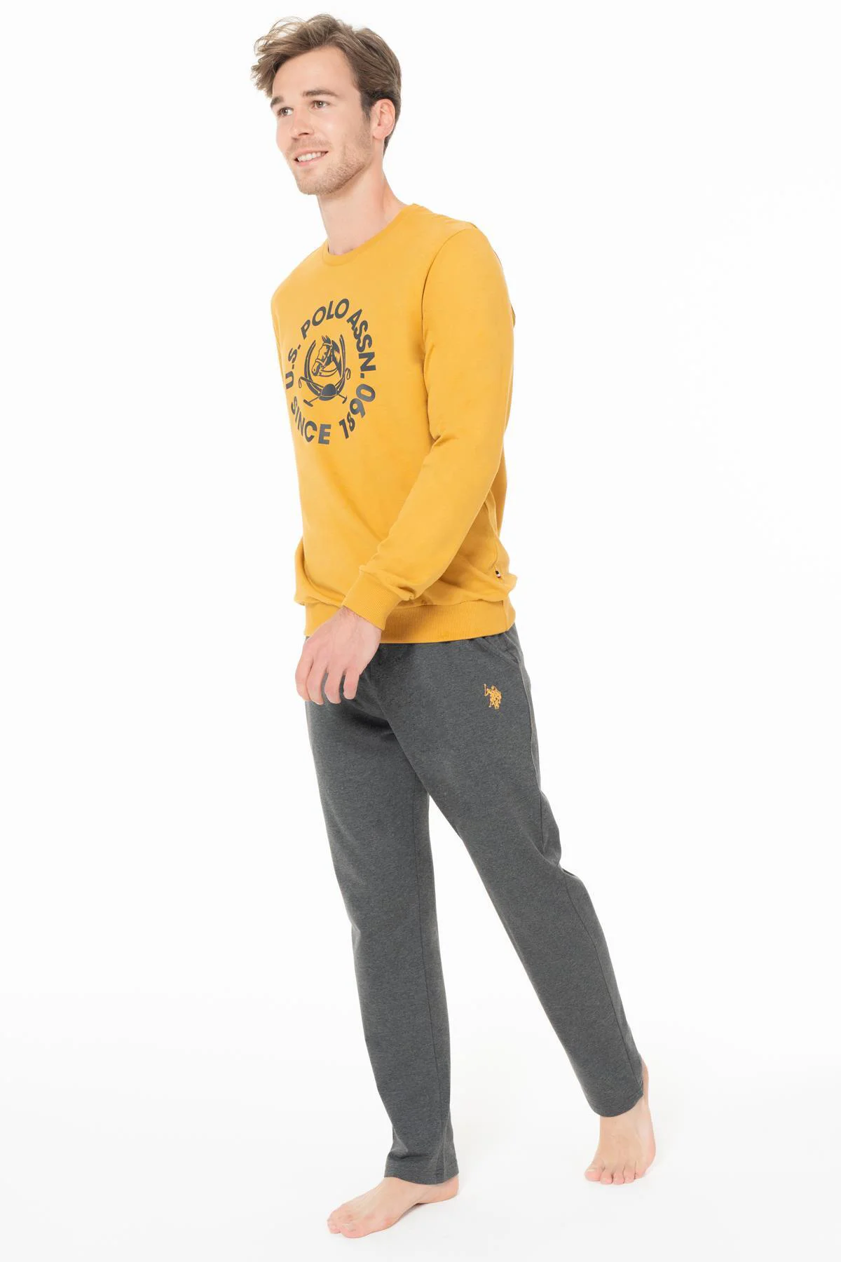 Erkek 2 İplik Kışlık Uzunkol Düz Paça Baskılı Ev Giyim Pijama Tak